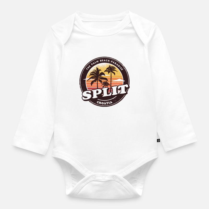 Split Croatie Vintage Beach Design - Body Bébé bio manches longues - blanc