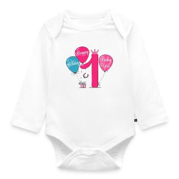Joyeux anniversaire 1 bébé fille - Body Bébé bio manches longues - blanc - Devant