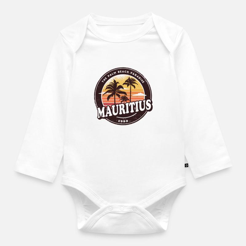 Ile Maurice Vintage Beach Design / Idée Cadeau - Body Bébé bio manches longues - blanc