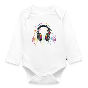 Kopfhörer mit bunter Equalizer Zeichnung - Baby Bio-Langarm-Body - Weiß - Vorne
