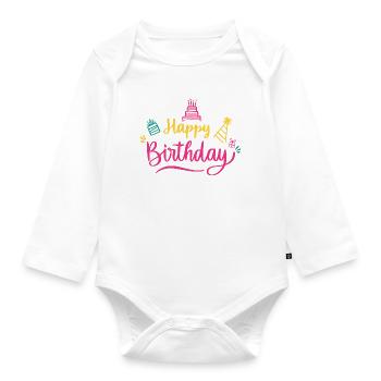 Happy Birthday Bunte Schrift - Baby Bio-Langarm-Body - Weiß - Vorne