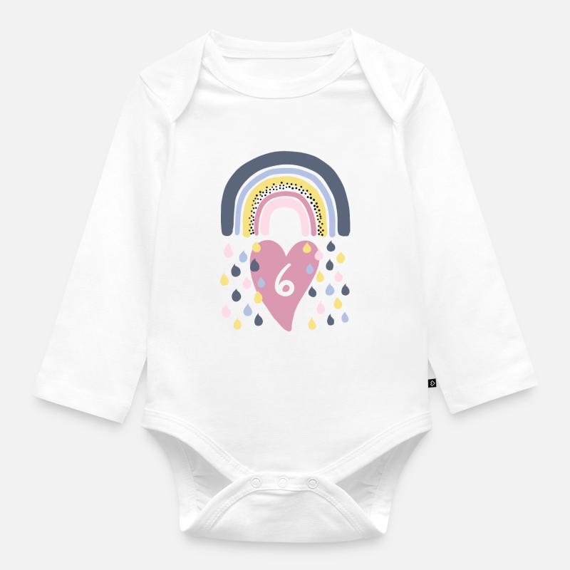 Regenbogen 6. Geburtstag Kinder - Baby Bio-Langarm-Body - Weiß
