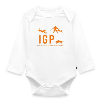 IGP Hundesport - ORANGE - Baby Bio-Langarm-Body - Weiß - Vorne