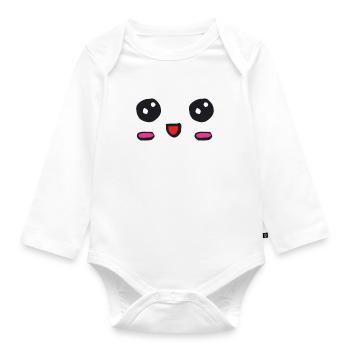 kawaii face with an open smile - Organic Longsleeve Baby Bodysuit - white - Front
