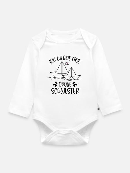 Papierschiff Schiff Ich werde eine große Schwester - Baby Bio-Langarm-Body - Weiß