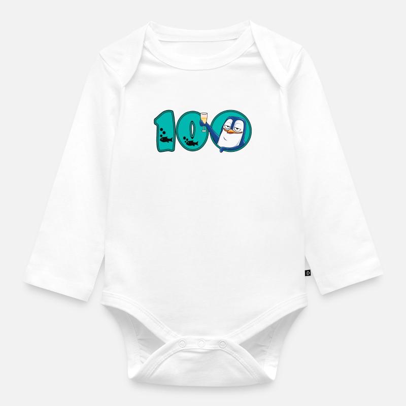 Pingouin du 100e anniversaire - Body Bébé bio manches longues - blanc