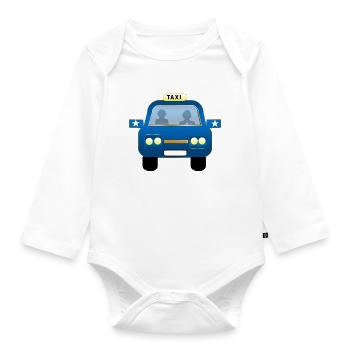 Blue Taxi Front Cartoon - Organic Longsleeve Baby Bodysuit - white - Front