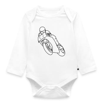 Wheelie at Motorbike Race - dark - Organic Longsleeve Baby Bodysuit - white - Front