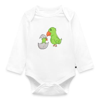 Parrot with baby parrot - Organic Longsleeve Baby Bodysuit - white - Front