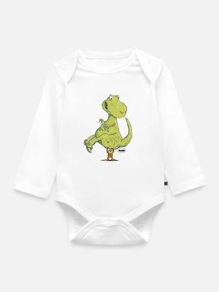 Waches Faultier I Dinosaurier I Dino T-Rex I Fun - Baby Bio-Langarm-Body - Weiß