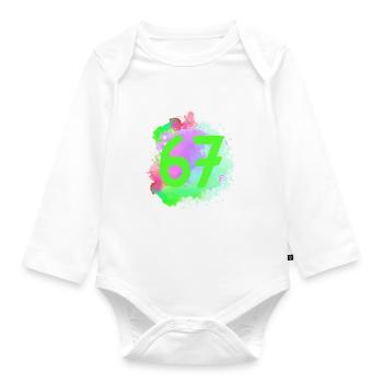 67 Zahl Klecks - Baby Bio-Langarm-Body - Weiß - Vorne