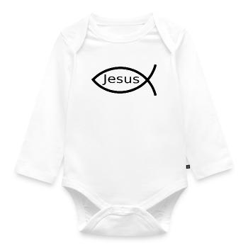 Jesus Fish Black Ichthys Fish Fish - Organic Longsleeve Baby Bodysuit - white - Front