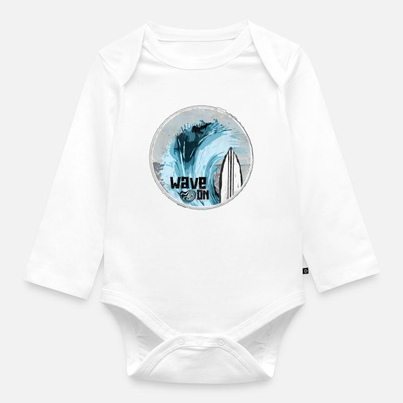 Vague de mer avec design de planche de surf - Body Bébé bio manches longues - blanc