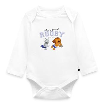 né pour faire rugby comme tonton - Body Bébé bio manches longues - blanc - Devant