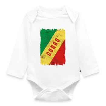 Kongo Flagge - Baby Bio-Langarm-Body - Weiß - Vorne
