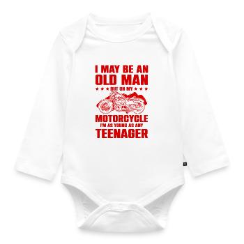 Motorcycle old man - Organic Longsleeve Baby Bodysuit - white - Front