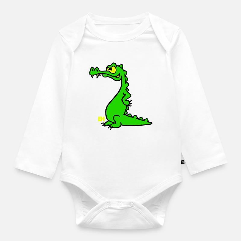 Crocodile souriant, design à trois couleurs - Body Bébé bio manches longues - blanc