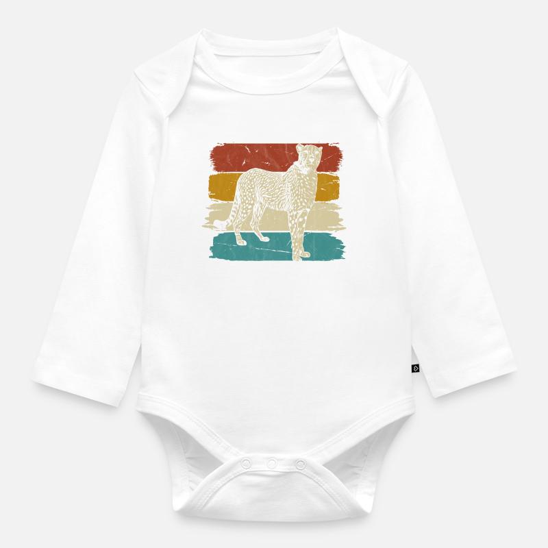 Gepard Wildtier retro - Baby Bio-Langarm-Body - Weiß