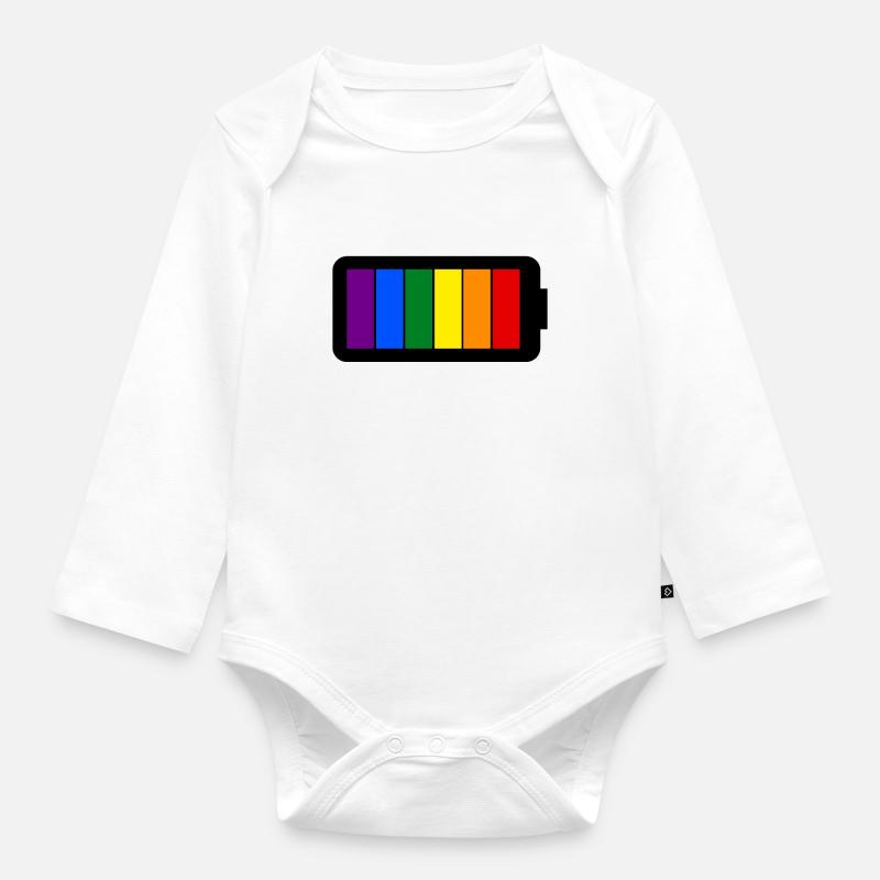 Regenbogenfarben Batterie Loading - Gay Pride - Baby Bio-Langarm-Body - Weiß