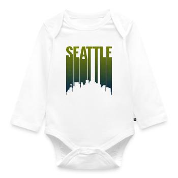 Dégradé vert de la silhouette de la ligne de Seattle - Body Bébé bio manches longues - blanc - Devant
