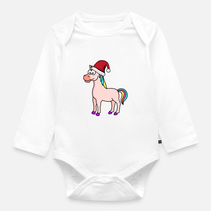 Licorne Comic Christmas - Body Bébé bio manches longues - blanc