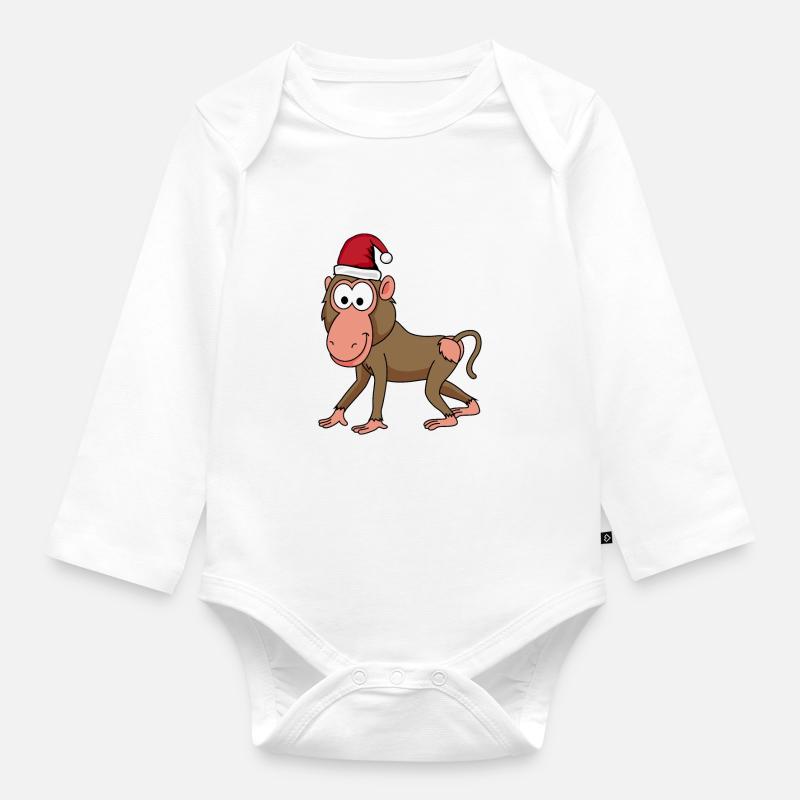 Monkey monkey Christmas - Organic Longsleeve Baby Bodysuit - white