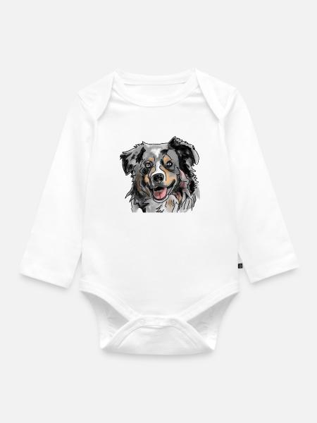 Australian Shepherd - Baby Bio-Langarm-Body - Weiß