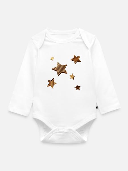 Sterne in dunkler Holz Optik mit Maserung - Baby Bio-Langarm-Body - Weiß