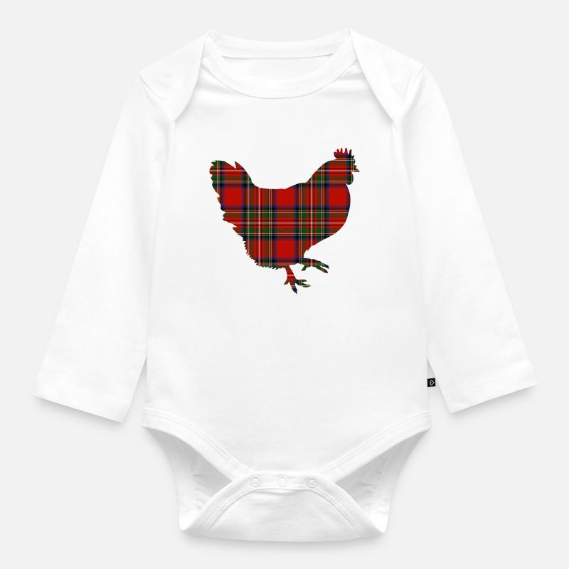 Poulet tartan silhouette - Body Bébé bio manches longues - blanc