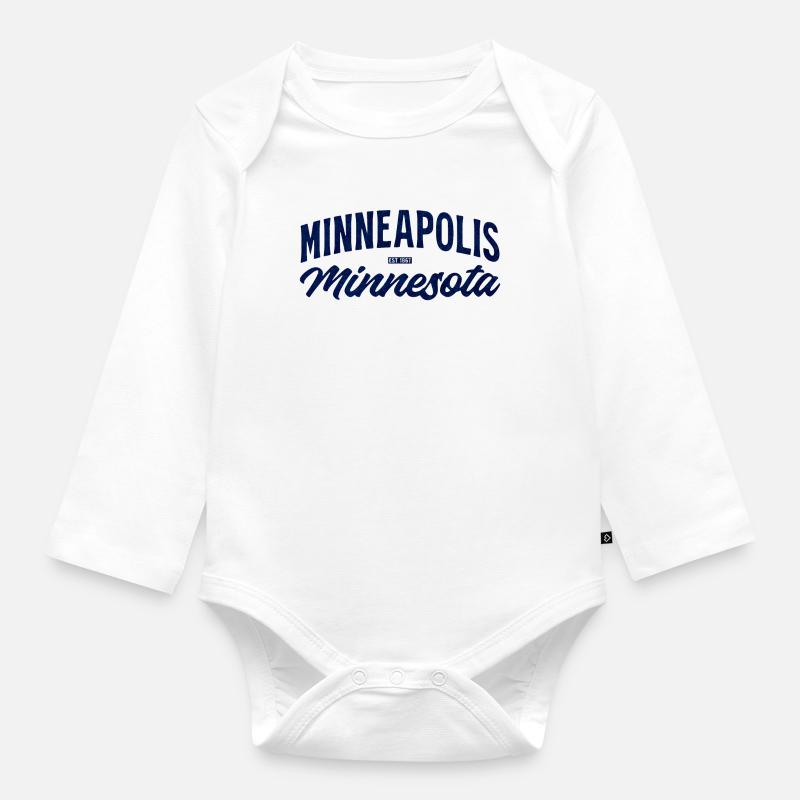 Minneapolis, Minnesota Script Blue Vintage - Body Bébé bio manches longues - blanc