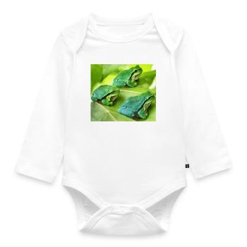 Die drei grünen Laubfrösche - Baby Bio-Langarm-Body - Weiß - Vorne