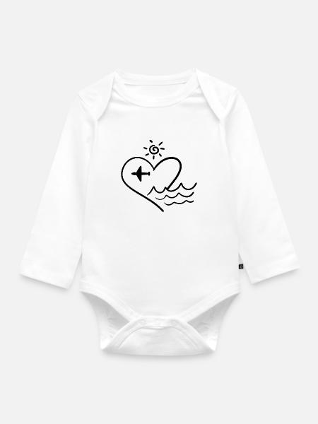 Flugzeuge Flugzeug Herz Liebe Urlaub Pilot - Baby Bio-Langarm-Body - Weiß