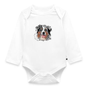 Australian Shepherd - Baby Bio-Langarm-Body - Weiß - Vorne