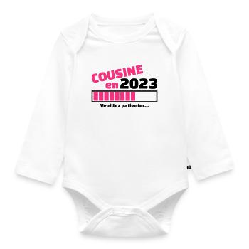 cousine en 2023 veuillez patienter - Body Bébé bio manches longues - blanc - Devant