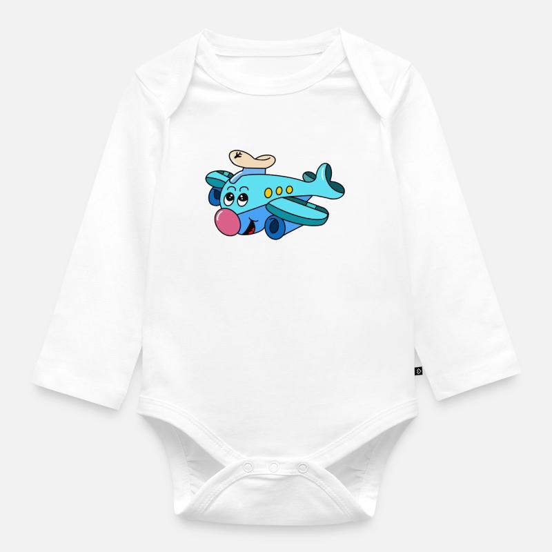 Bruce der Pilot – Cartoon Flugzeug - Baby Bio-Langarm-Body - Weiß