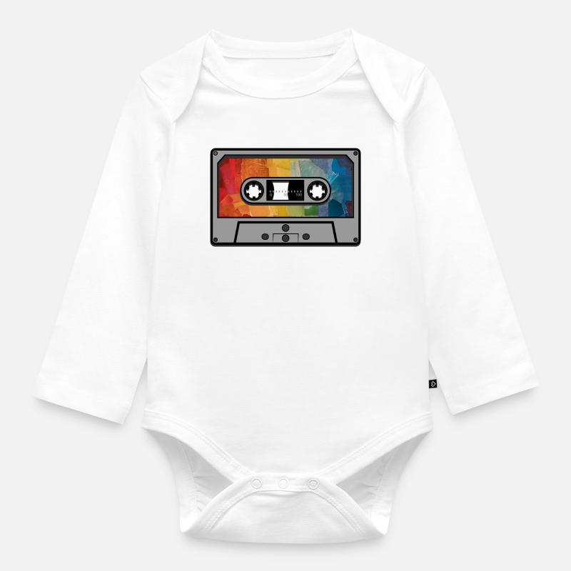 Cassette arc en ciel rétro - Body Bébé bio manches longues - blanc