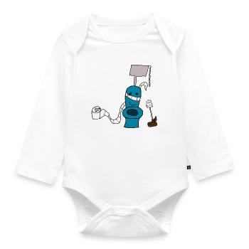 toilette brosse de toilette pile de papier toilette excréments enfants - Body Bébé bio manches longues - blanc - Devant