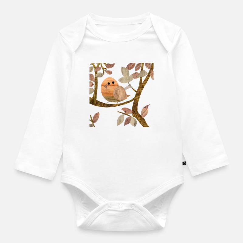 Oiseau dans un arbre - Bois - Body Bébé bio manches longues - blanc