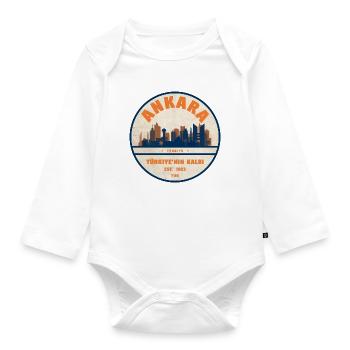 Ankara Skyline Badge - Organic Longsleeve Baby Bodysuit - white - Front