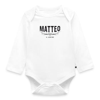 MATTEO A LEGEND verziert - Baby Bio-Langarm-Body - Weiß - Vorne