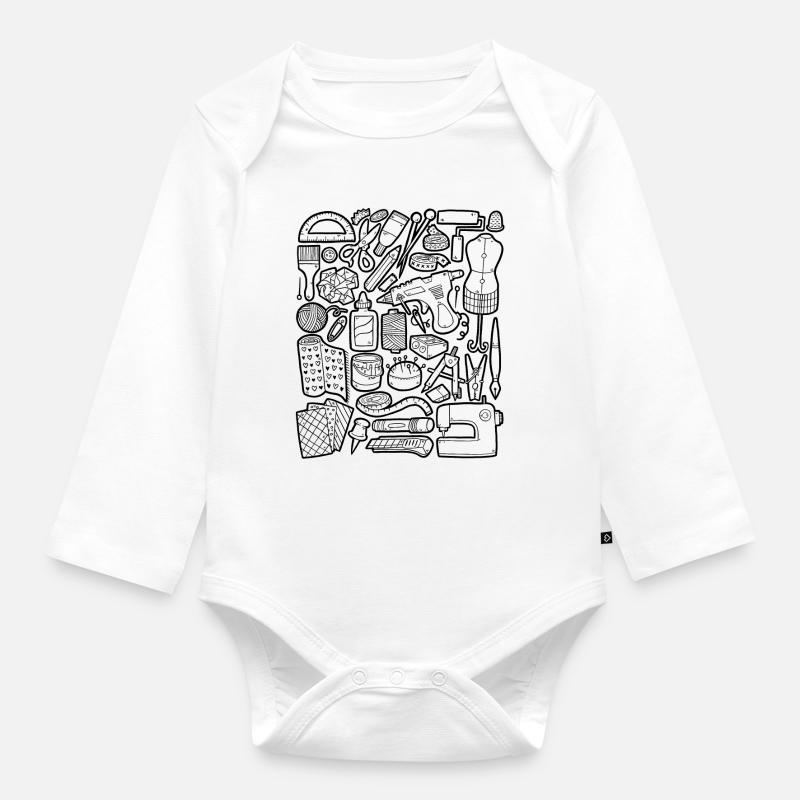 Artisanat DIY Doodle Machine à coudre faite à la main Hobby - Body Bébé bio manches longues - blanc