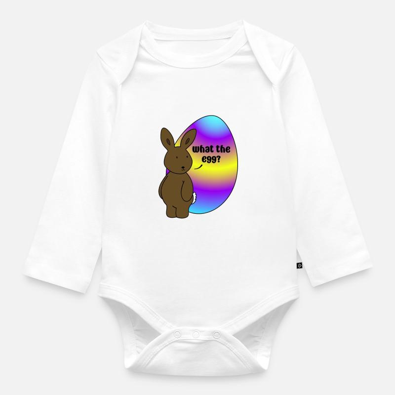 Joyeuses Pâques - Lapin de Pâques avec œuf de Pâques - Body Bébé bio manches longues - blanc