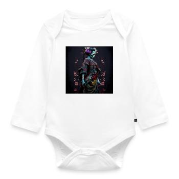 Geisha Dia muerta Floral Ebony - Geisha Zombie - Organic Longsleeve Baby Bodysuit - white - Front