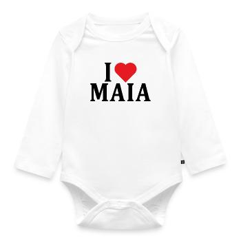 T-Shirt Name I love Maia Geschenkidee T-Shirt - Baby Bio-Langarm-Body - Weiß - Vorne