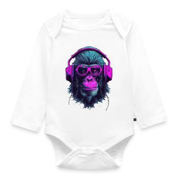Monkey Beats - Organic Longsleeve Baby Bodysuit - white - Front