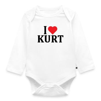 T-Shirt-Name Ich liebe Kurt T-Shirt Geschenkidee - Baby Bio-Langarm-Body - Weiß - Vorne