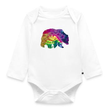Bear Silhouette Tie Dye Batik Pattern - Organic Longsleeve Baby Bodysuit - white - Front