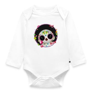 Cute Sugar Skull in candy frame - Organic Longsleeve Baby Bodysuit - white - Front