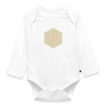 Blume des Lebens - 5. Dimension - gold - love - Baby Bio-Langarm-Body - Weiß - Vorne