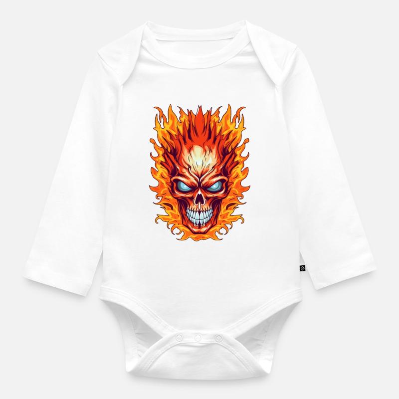 Flammenschädel - Baby Bio-Langarm-Body - Weiß
